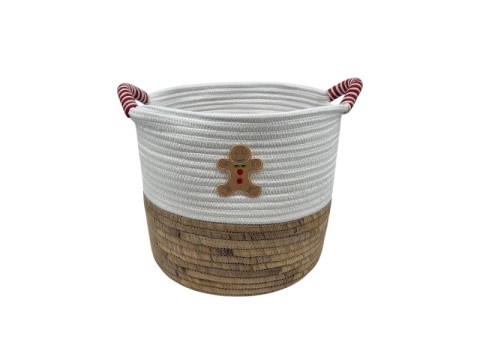 Premium Round Polyester Rope and Water Hyacinth Gingerbread Holiday Basket
